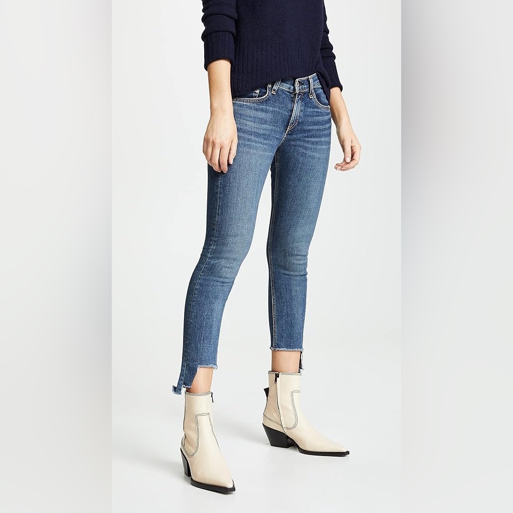 Rag & Bone Cate Ankle Skinny Jeans Blue Raw Hem Mid Rise NWT Size 30
